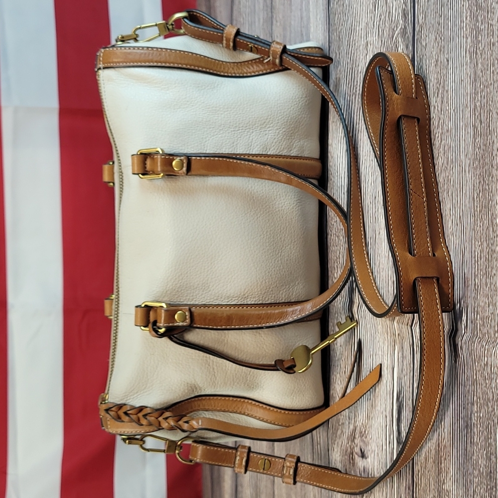 Fossil The Kendall Satchel Convertible Shoulder Bag Leather Vanilla Brow…